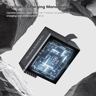 Акумулятор та зарядний пристрій для DJI Osmo Action 5 Pro/4/3: 2 шт. акумулятори, швидка зарядка PD, 2100 mAh