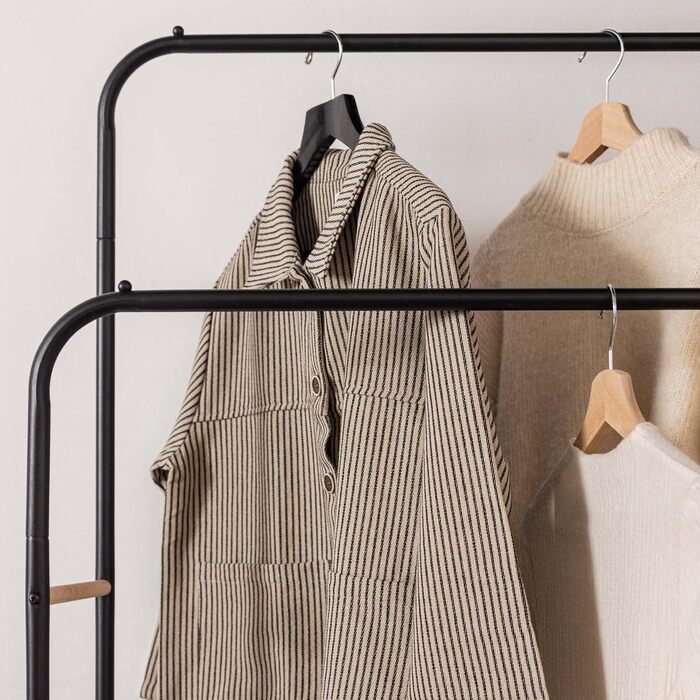 Newlux Clothes Rack up to 24kg with Shoe Shelf, Metal Coat Rack with High Stability, Easy Assembly, Scratch-Resistant Base | Compact Design | 50 x 40 x 160 cm | (Black, Hangy Duo 30)