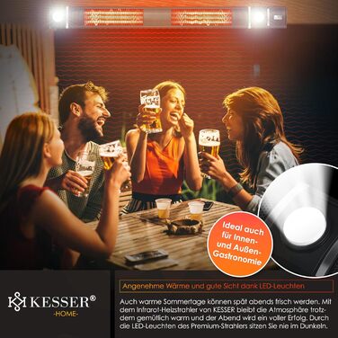 Інфрачервовий обігрівач KESSER® 3000W з LED-підсвічуванням та Wi-Fi, для тераси, кафе, ресторану. Настінний кварцовий обігрівач, антрацит