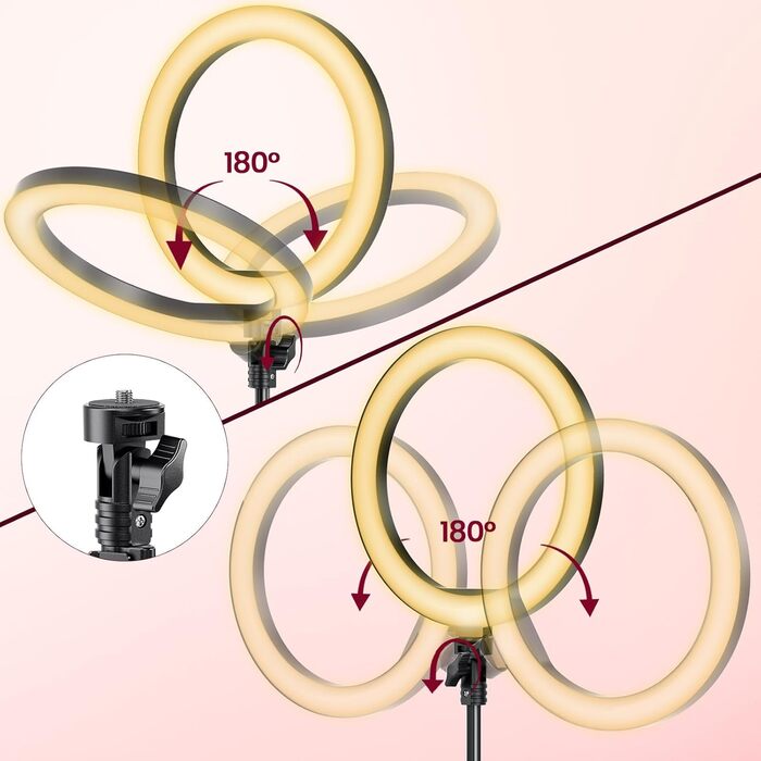 LED кільцева лампа 25 см з штативом 155 см та тримачем для телефону, регульована яскравість, для YouTube, відеозйомки, селфі, стрімінгу, макіяжу та фотографії