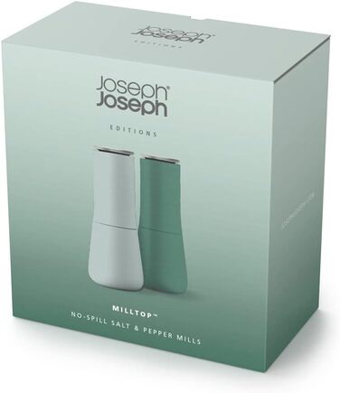 Набір млинків для солі та перцю Joseph Joseph Milltop, керамічний механізм, антиперевертальний дизайн, наповнювані, шавлієво-зелені