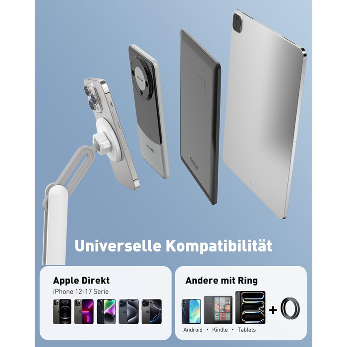 Магнітна підставка-подушка AboveTEK для Kindle, планшетів та смартфонів (4,7-13 дюймів), регульований тримач 360° для ліжка та дивана, м'який, сірий