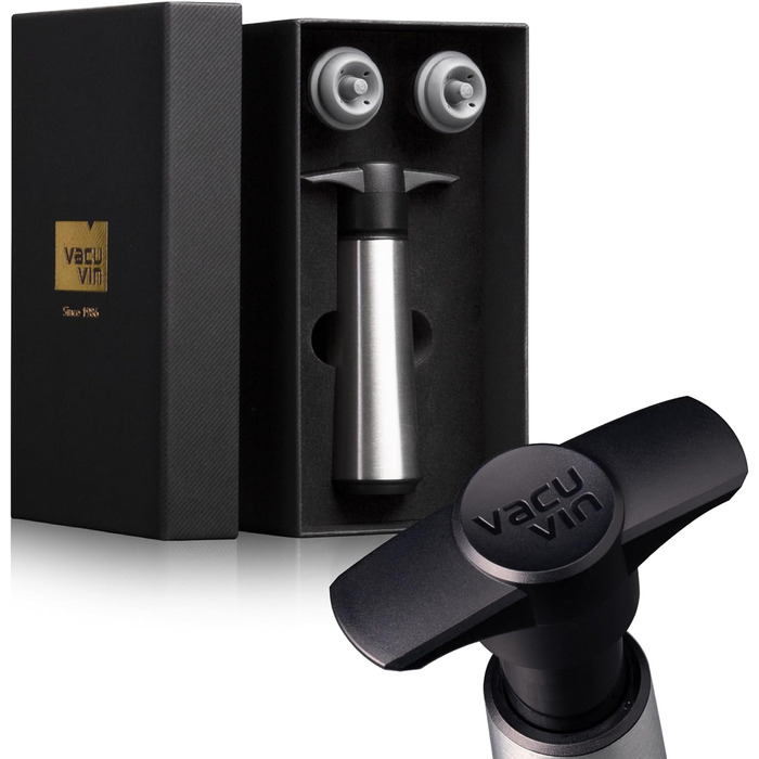 Vacu Vin Wine Pump - Stainless Steel Gift Box - Vacuum Pump with Wine Stopper - Protects the Quality of Your Opened Bottles