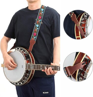 Гітарний ремінь Nefelibata Banjo-Gurt, 5,1 см, повна шкіра з телячої шкіри, вишивка квітів