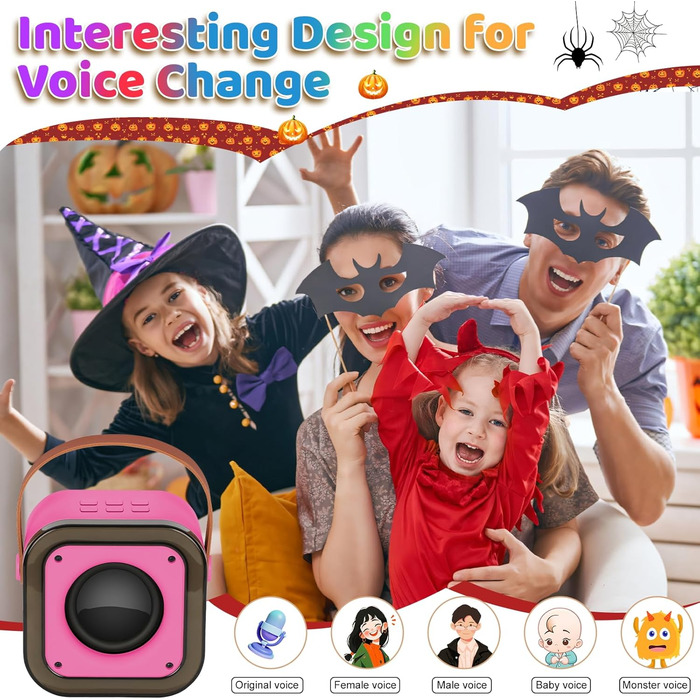 Караоке машина Spinosaurus для дітей з 2 мікрофонами, Bluetooth, LED-підсвічування, портативна колонка (рожева)