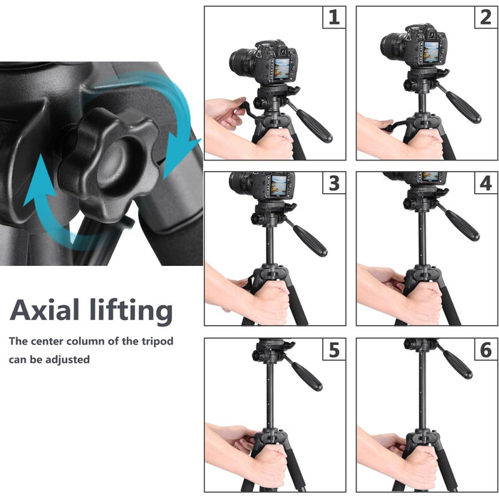 Штатив для камери Neewer 142 см з алюмінієвого сплаву, 3-х секційний, чорний (SAB234)