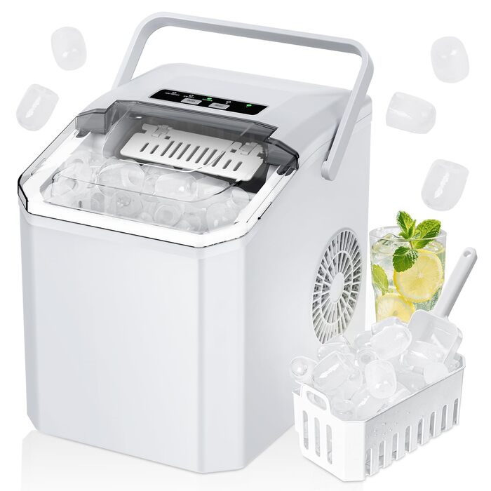 Льодогенератор Ice Cube Maker 12 кг/24 год, 2 розміри кубиків льоду, самоочищення, білий - для дому, офісу, бару
