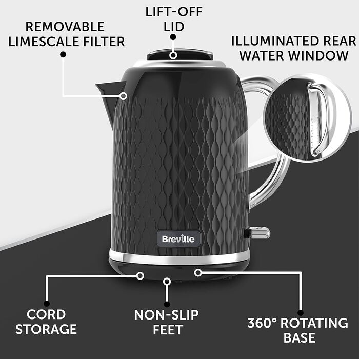 Електричний чайник Breville VKT017 Curve, 1.7 л, 3000 Вт, чорний