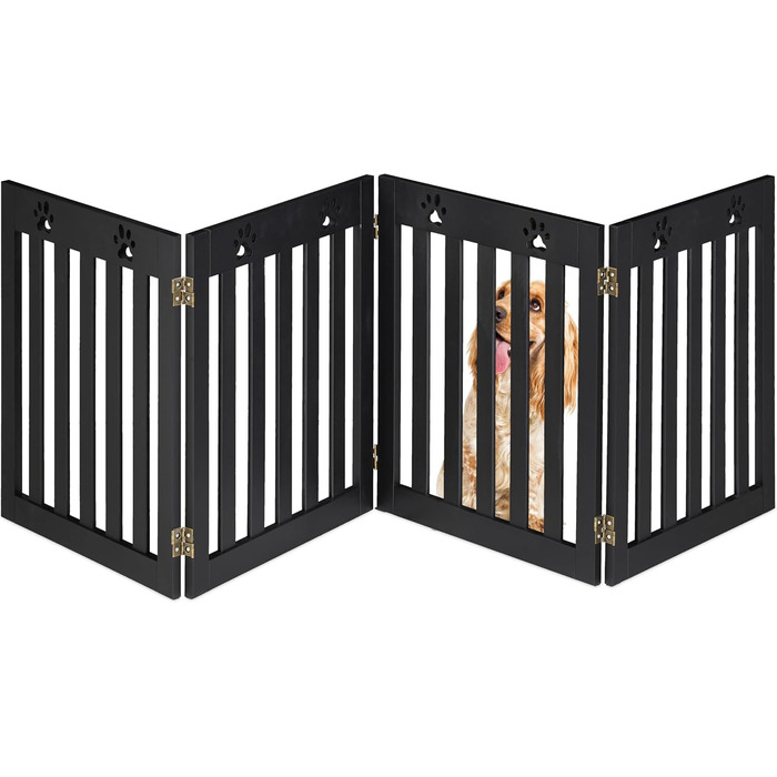 Захисний забірчик для собак Relaxdays, самостійний, 60 x 204 см, чорний, MDF, розкладний