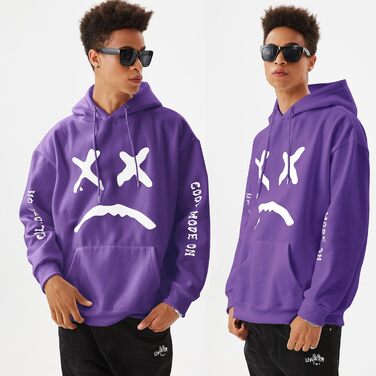 Худі для чоловіків: стильний пуловер з флісу в стилі хіп-хоп, довгі рукави, капюшон, streetwear, осінь/зима (L, фіолетовий)