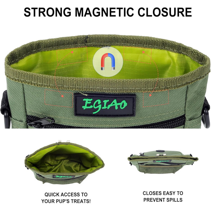 Сумка для ласощів для собак з мискою, клікером та пакетами для прибирання, Зелена