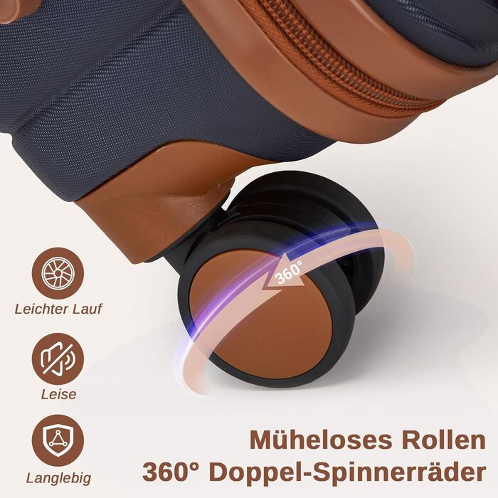 Чемодан-валіза KONO 55x40x20 см, ручна поклажа, ABS+PC, з коліщатами та замком, темно-синій/коричневий