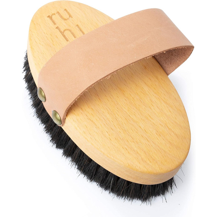 RUHI Body Brush/Dry Brush SOFT 100% Natural Bristles/Made in Germany, regional beechwood & plastic-free for dry brushing massage (dry brush), lymphatic drainage against cellulite (wood color, beige, black)