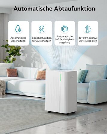 EUHOMY 20L Електричний Відбійник Повітря для Квартири/Будинку, для Підвалу 150м³/50м², Тихий та Економний, з Автоматичним Відтаненням, Шлангом, Фільтром, Таймером, 20л/день