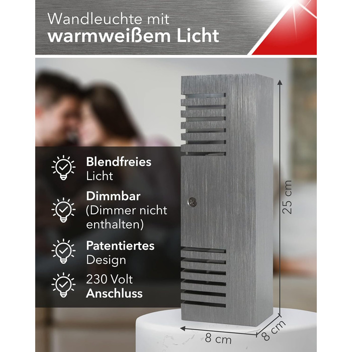 SpiceLED Wandleuchte: Світлодіодна настінна лампа SpiceLED, 14W, тепле біле світло, сріблясте, з ефектом тіні, диммер, 25x8x8 см