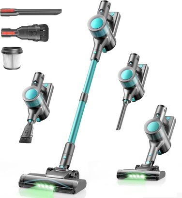 Бездротовий пилосос Dzaki 45000Pa з дисплеєм, антизаплутувальною насадкою та тривалою роботою для твердих поверхонь, килимів та шерсті тварин (блакитний)