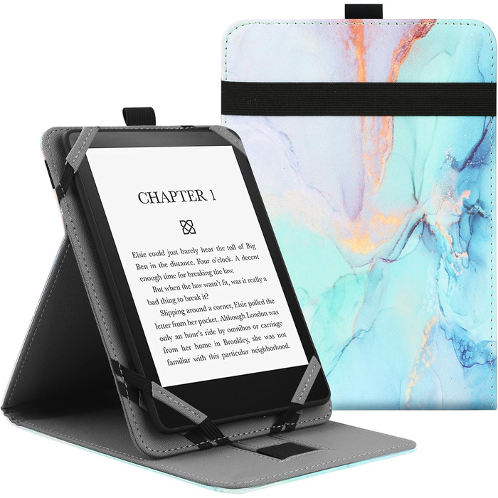 Чохол для Kindle Paperwhite/Kobo/Tolino/Pocketbook/Sony 6-6.8-7 дюймів, універсальний, з петлею, Marble Blue