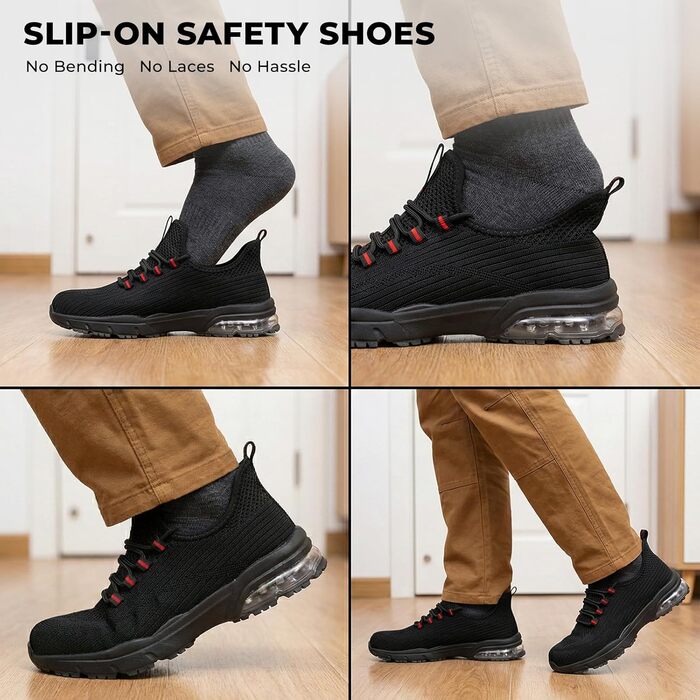 Захисні черевики SPIEZ для чоловіків та жінок, легкі робочі черевики з композитною захисною шапкою, неслизькі з повітряною подушкою для комфорту, чорно-червоні, розміри EU 36–46