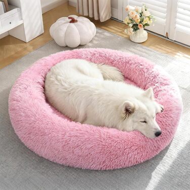 М'яке кругле ліжко для собак та котів, 50 см, рожеве. Зручне, миється, не ковзає. Розмір 80 x 80 x 25 см
