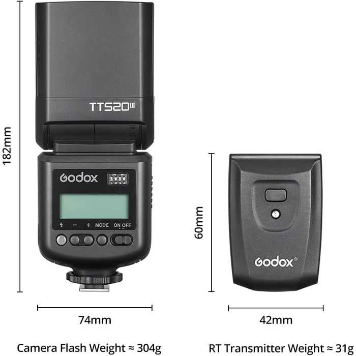 Спалах для камери Godox TT520 III з бездротовим передавачем, GN33, 433MHz, S1/S2 режими, 8 рівнів потужності, сумісний з Canon, Nikon, Pentax, Olympus, Fujifilm, Panasonic