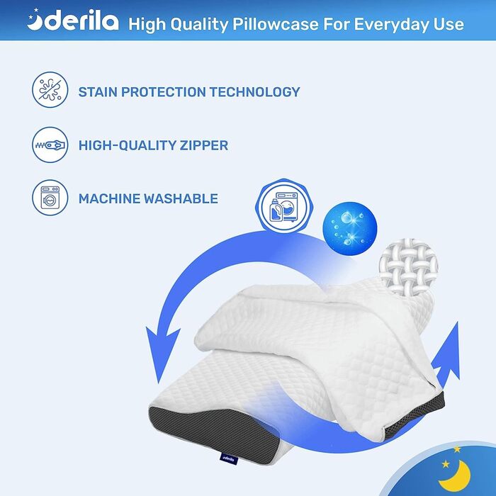 Ортопедична подушка для шиї та голови Derila з Memory Foam, оригінальна. Ергономічна підтримка шиї для тих, хто спить на боці, на спині та на животі (1 шт., King Size, 34x60 см)