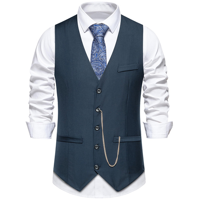 Жилет чоловічий Miaikvs, без рукавів, V-подібний виріз, для весілля, ділових зустрічей та повсякденного стилю (M107, темно-синій, L)