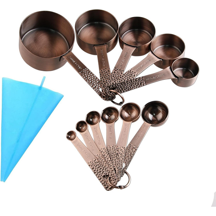 Generic Copper Measuring Cups and Spoons Set, 11-Piece Set with 5 Measuring Cups and 6 Measuring Spoons, Stainless Steel with Copper Finish, Bronze