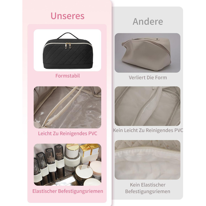 Чорна косметичка для подорожей Wandering Nature з відділенням для пензлів, велика, водонепроникна, з перегородкою та ручкою (патендована)