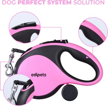 Hundeleine Edipets висувна та втягувана, 5 м, рожева, для собак малих, середніх та великих порід