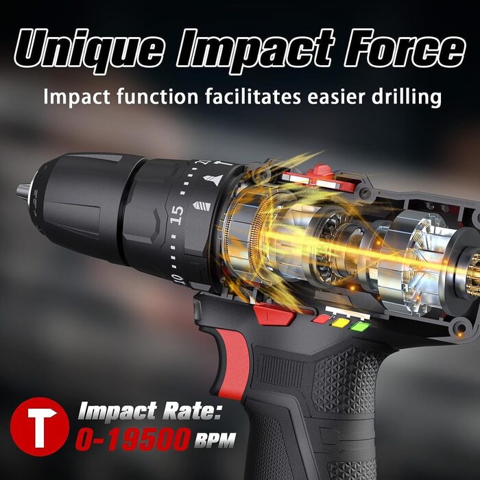 Акумуляторний ударний дриль-шуруповерт PULITUO 12V, комплект, металевий патрон 3/8', 21+1+1 ступенів моменту, LED-ліхтар, 35 Нм, 1300 mAh, бездротовий дриль