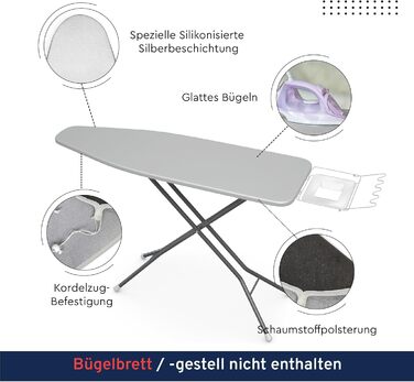 Чохол для прасувальної дошки Encasa XO Metaizowane Siikon, 125x39 см, з товстим шаром піни, термостійкий, сріблястий