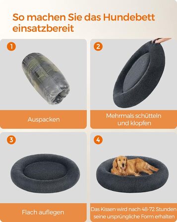 Кругле ліжко для собак та котів Feandrea, м'яке, з подушкою, 120 см, темно-сірий