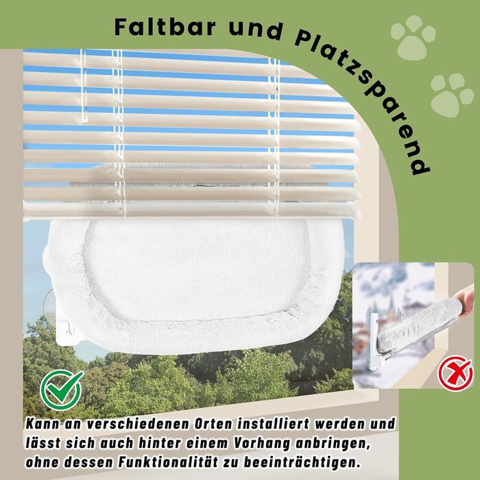 Лежанка для котів на вікно 60x30 см, гамак для котів зі стабільними присосками, складане ліжко для котів на віконний підвіконня, до 20 кг, (з ліжком для котів XL, бежевий)