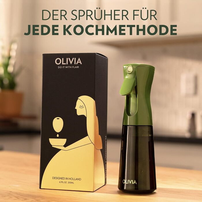 Спрей для олії FLAIROSOL Olivia 200 мл, скляний диспенсер для олії з дозуванням, зелений - для кухні, салатів, грилю, випічки