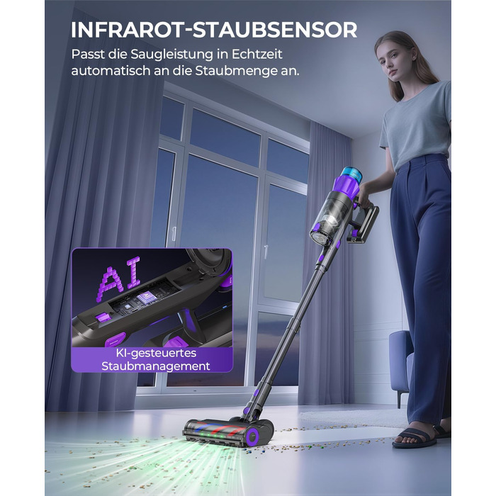 Бездротовий пилосос P9 Pro: потужний акумуляторний пилосос з LED-підсвіткою, 55KPA, 580W, 70 хвилин роботи, антизаплутувальна щітка, для підлоги, килима, шерсті тварин