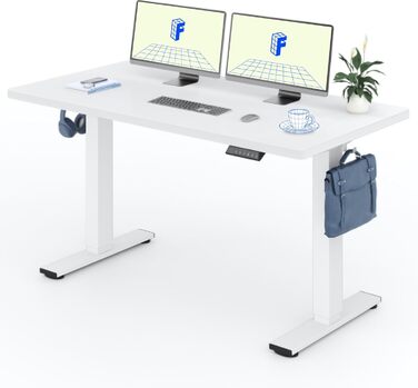 Регульований за висотою стіл FLEXISPOT 160x80 см з гачками та інтегрованою стільницею 25 мм, ергономічний стіл з LED-дисплеєм висоти та функцією пам'яті (Білий, Білий)