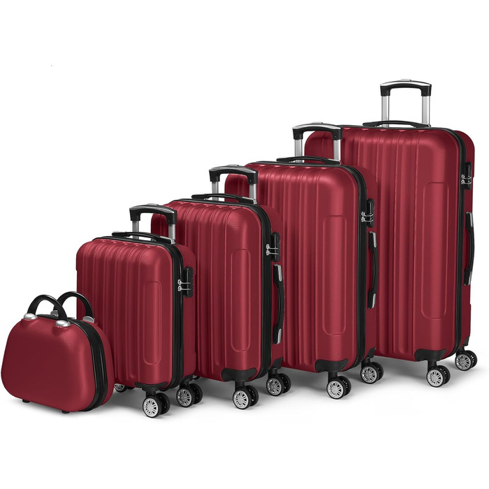Набір валіз LALAHO 5 шт. з косметичкою, з ABS-пластику, для подорожей, ручна поклажа, багажний набір, бордовий колір