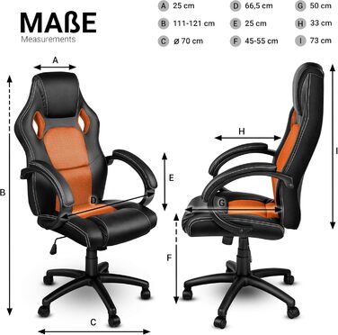 Крісло гоночне TRESKO Racing для офісу, ігрове, 14 кольорів, підлокітники з м'якою оббивкою, механізм гойдання, регульована висота, сертифікат SGS (Оранжевий)