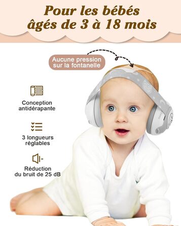 Навушники для захисту від шуму Lilian&Gema для немовлят - 2 в 1, 25dB, білі