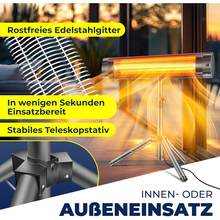 Інфрачервовий обігрівач KESSER® 2500W з пультком та захисним чохлом, телескопічна стійка, для тераси та вітальні