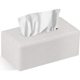 GOLRANLYE Tissue Box Rectangular PU Leather Cosmetic Tissue Dispenser Box Holder for Dresser Bathroom Decor (Dark Gray) (Linen Beige)