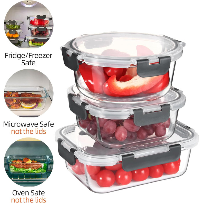 Набір контейнерів для їжі Glas Meal Prep Container Set (12 шт.) - рожевий (сірий), миє в посудомийній машині