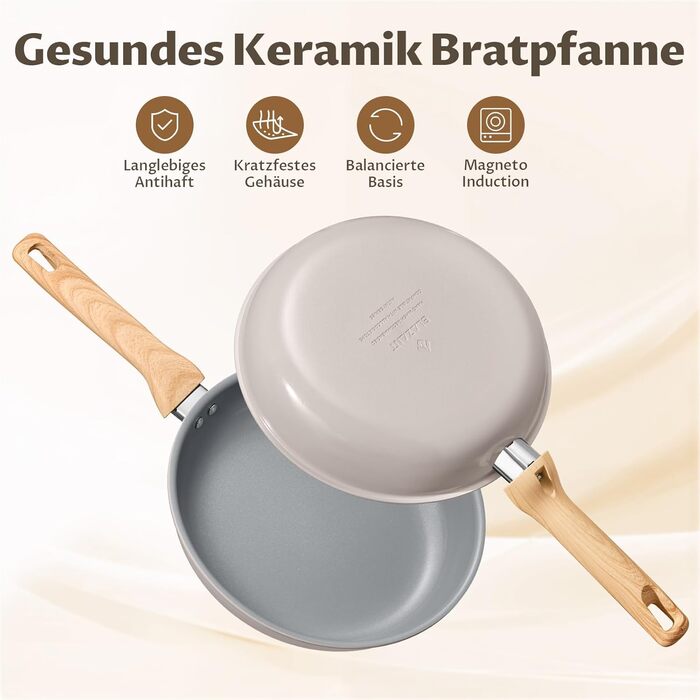 Набір сковорідок для індукції, 20/24/28 см, керамічне покриття з бакелітовою ручкою, антипригарне покриття, молекулярно з'єднане дно для індукції, підходить для всіх типів плит, без PTFE, PFAS та PFOA, 3 шт.