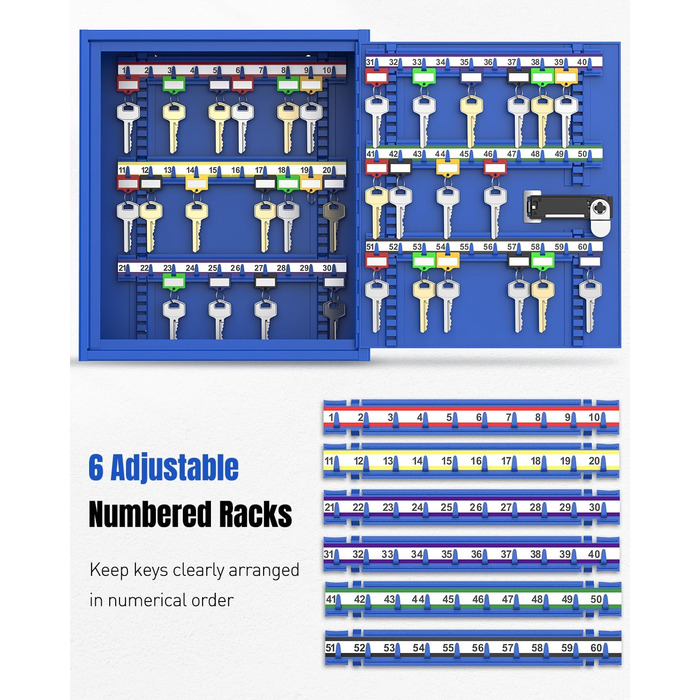Шкафчик для ключів Uniclife на 60 позицій з комбінацією та ключовим замком, цифровий сейф, органайзер для ключів з регульованими полицями