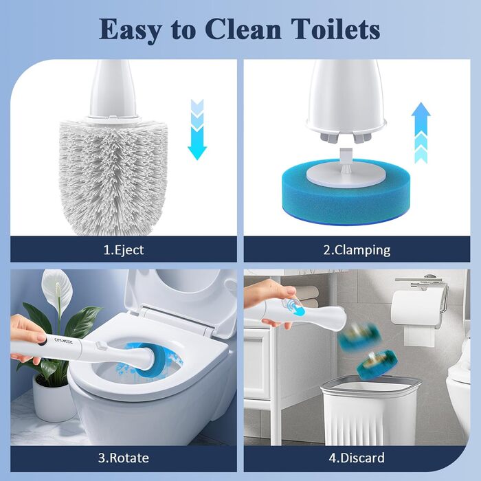 Електрична щітка для унітазу Redagod з настінним кріпленням, подвійним контейнером та змінною насадкою (5 одноразових серветок) з бризкозахистом, 1 шт.