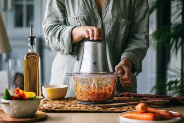 Електричний подрібнювач Family Care для кухні: 3 титанові леза, 300W, скляна чаша 600 мл, подрібнювач м'яса, цибулі, овочів, горіхів, льоду. Багатофункціональний.