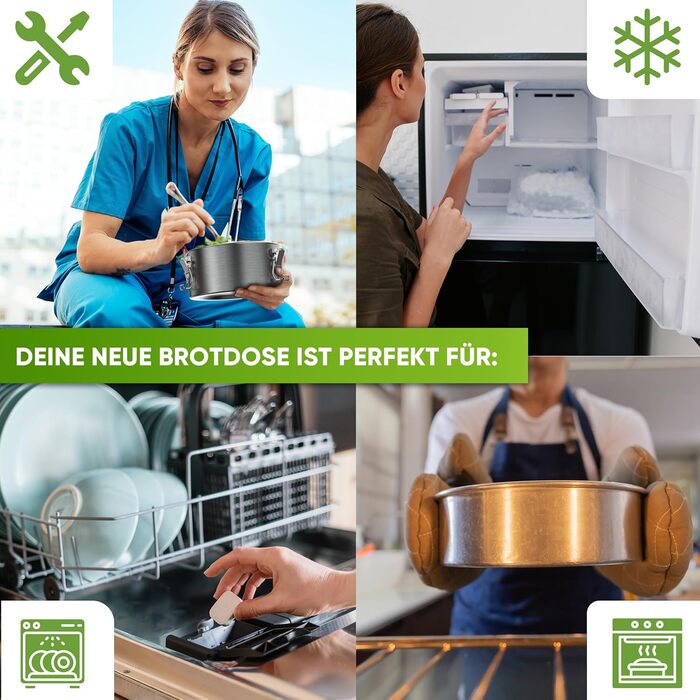 Blockhutte Premium Stainless Steel Lunchbox, Round, 1200ml, with Spoon and 2x Seal Set, Stainless Steel Leakproof Container, Stainless Steel Food Storage Container for Office Use, Freezer-Safe Stainless Steel Food Container