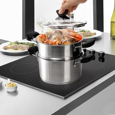 ZENFUN Stainless Steel Steamer Pot with Basket, 1.6 Liter Soup Pot with Glass Lid, Mini Steamer Cookware with Handle for Vegetables, Sauce for Stove, Induction, Gas, Electric, Grill