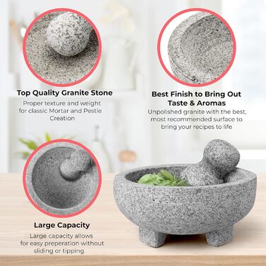 М'ясорубка та товкач Molcajete, 20,3 см, граніт, для спецій, сальси, трав, ручний подрібнювач
