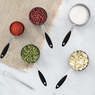 Measuring cups and spoons – Wildone stainless steel 20-piece stackable set, includes 8 black measuring cups, 10 measuring spoons, 1 leveler, and 1 whisk, for dry and liquid ingredients
